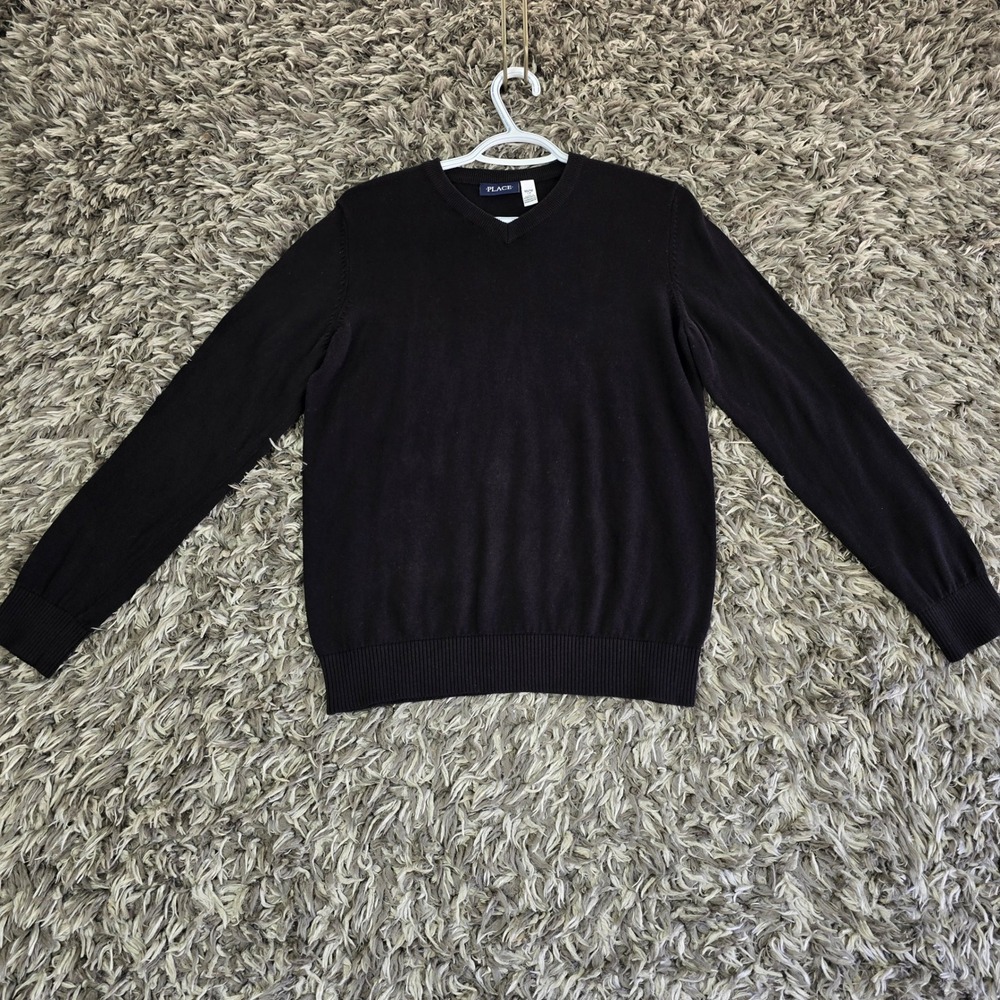 The Childrens Place Black V Neck Long Sleeve Sweater Size 10 12 L G Cotton